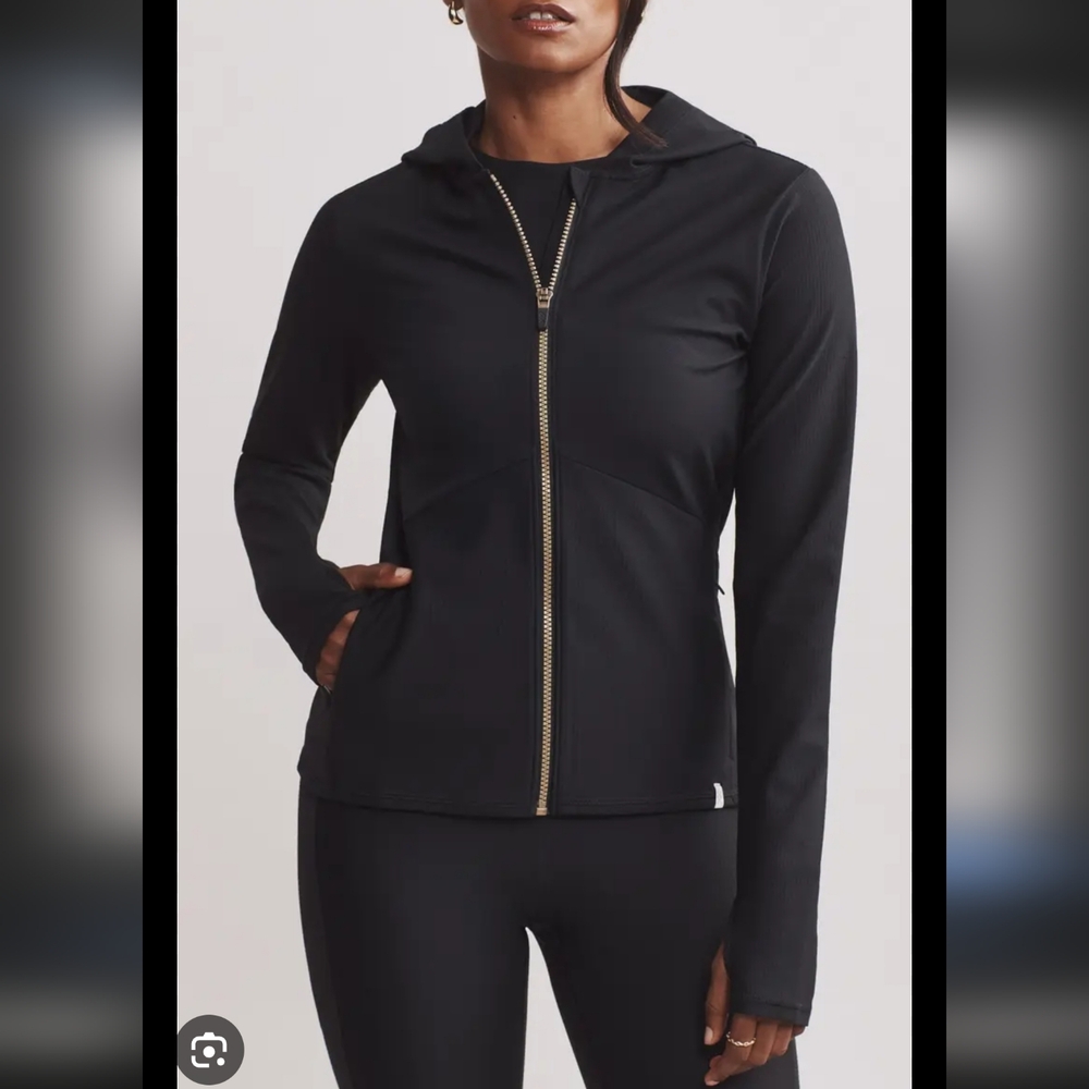 RHONE Black Zip-Up Hooded Sweatshirt with Gold Zipper